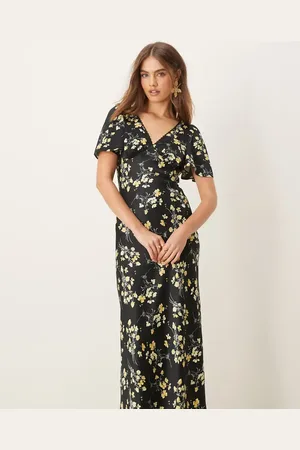 Miss Selfridge Midikjole med V-hals og blomsterprint-Multifarvet