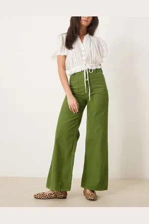 ASOS Kakigrønne fløjlsbukser med vide ben og påsyet lomme