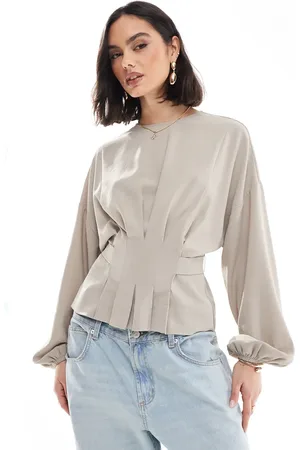 ASOS Bluse med indsyet talje og bindedetalje på ryggen-Neutral