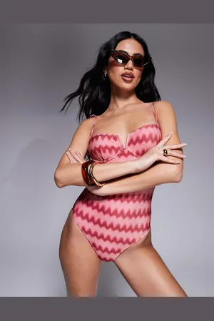 South Beach Pink badedragt med bøjle, glimmer og chevron-print