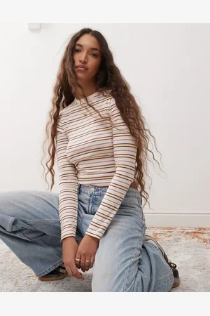 Miss Selfridge Lyserød og langærmet top med striber-Multifarvet
