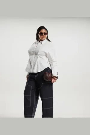 ASOS Curve - bukser med tøndeformede ben og kontrasterende sømdetaljer-Sort