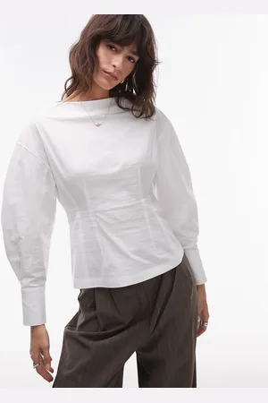 Topshop Top med indsyede detaljer og tøndeformede ærmer i poplin