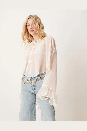 ASOS Cremehvid boho-bluse med brede ærmekanter og indsyede detaljer i chiffon