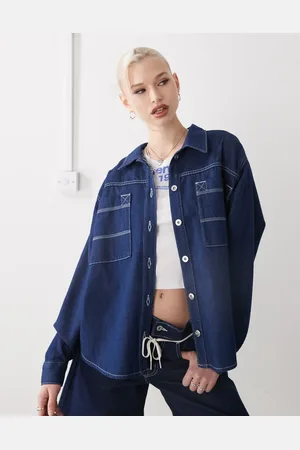 COLLUSION Oversized denimskjorte i skyllevask-Marineblå