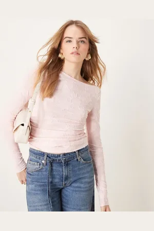 Gina Tricot Langærmet top i jacquardvævet jersey med asymmetrisk bådhals