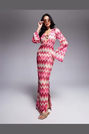 South Beach Pink maxi-strandkjole med chevron-mønster