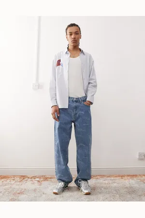 Dr Denim Omar - Afslappede blå jeans med lige ben og retro-print