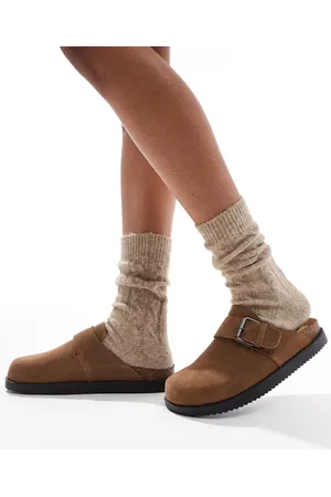 Pull&Bear Brune clogs i ruskind