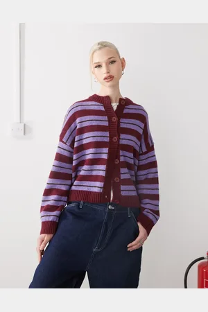 Reclaimed Cardigan med firkantet pasform og multifarvede striber-Multifarvet