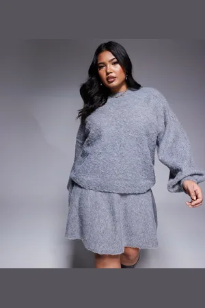 In The Style X Natalya Wright - Koksgrå og fluffy striktrøje med ballonærmer - Del af sæt - Kun hos ASOS