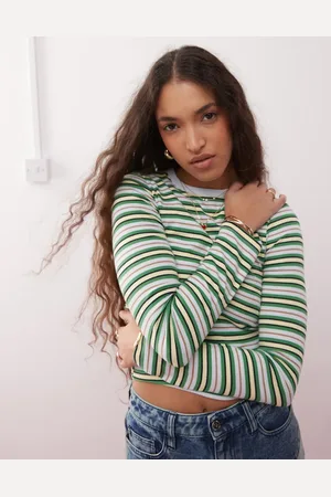 Miss Selfridge Blå top med lange ærmer og striber-Multifarvet
