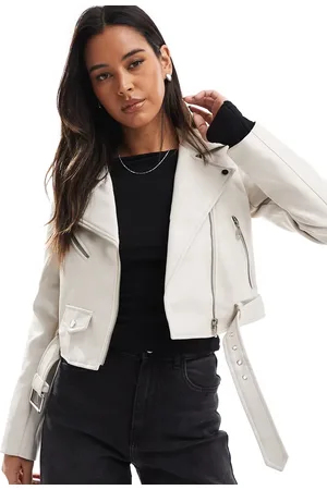 Stradivarius Crop-jakke i imiteret læder-Neutral
