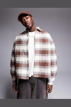 ASOS Oversized skjorte med vattering og brune tern i firkantet pasform
