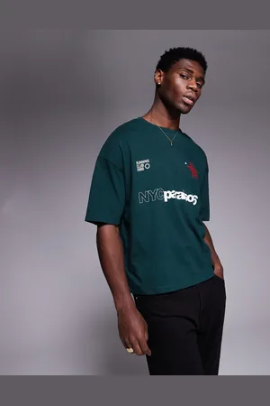 ASOS Mørkegrøn og oversized T-shirt med firkantet pasform og sportsgrafik