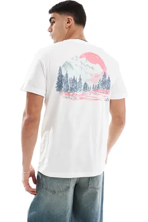 Lee Råhvid afslappet T-shirt med bjergprint på ryggen