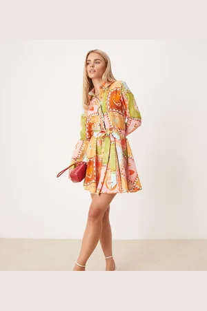 Never Fully Dressed Petite - Skjortekjole i minilængde med patchwork-print