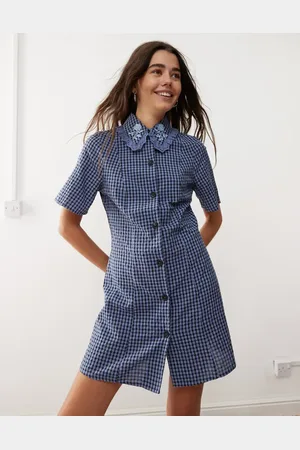 Reclaimed Blå mini-skjortekjole med tern
