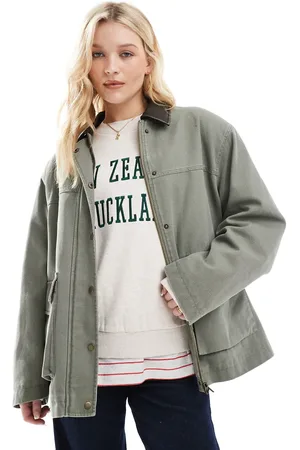 ASOS Vasket kakigrøn oversized jakke med krave i læderlook