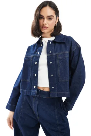 ASOS Cropped og indigoblå skjortejakke i denim - Del af sæt-Marineblå