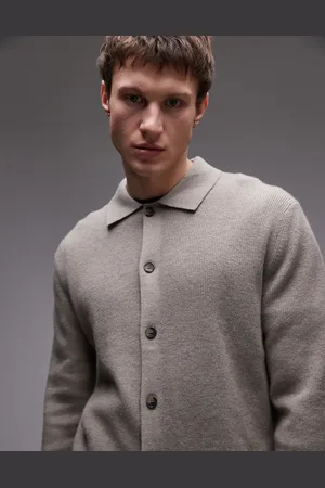 MANGO Strikket og beige polo-cardigan-Grå