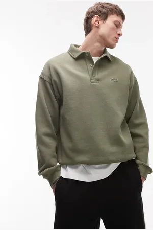 Lacoste Khakigrøn oversized sweatshirt med polokrave og knapper