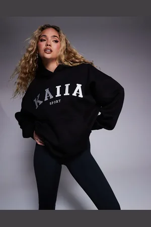 Kaiia /cremehvid oversized hættetrøje med broderet logo - Del af sæt