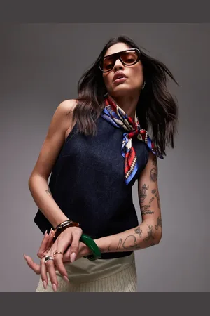 Topshop Indigoblå top i denim i råt look