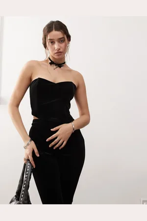 Miss Selfridge Bandeau-top med blondekant og korsetdesign i velour