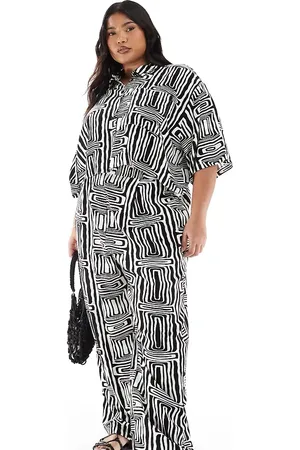 ASOS Curve - Bukser med lige ben og sort/hvidt print - Del af sæt-Multifarvet