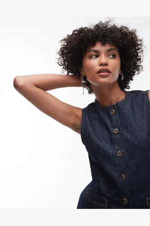 Topshop Højhalset og indigoblå habitvest i rå denim