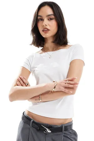 VERO MODA Hvid T-shirt med afkortede ærmer
