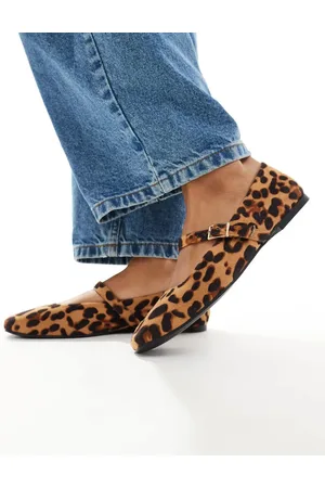 ASOS Lottie - Mary Jane-ballerinaer i imiteret ruskind med leopardprint-Multifarvet