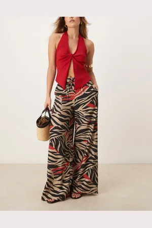 JDY Pull-on-bukser med vide ben og zebraprint