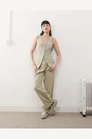 Miss Selfridge Kakigrønne skræddersyede bukser med vide ben - Del af sæt