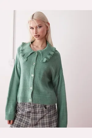 Reclaimed Cardigan med flæsekrave-Grøn