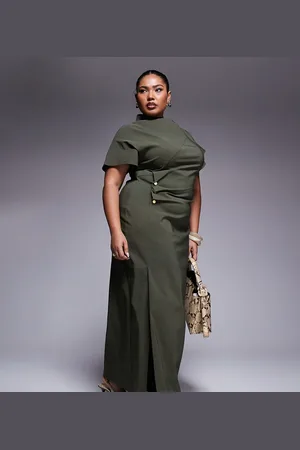 ASOS ASOS DESIGN Curve - midikjole i bengalin med rynket talje-Grøn