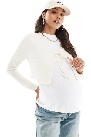 Mama;licious Mamalicious Maternity - Cremehvid cropped ribstrikket cardigan-Neutral
