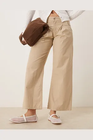 ASOS Casual bukser med vide ben og plisseringer-Neutral