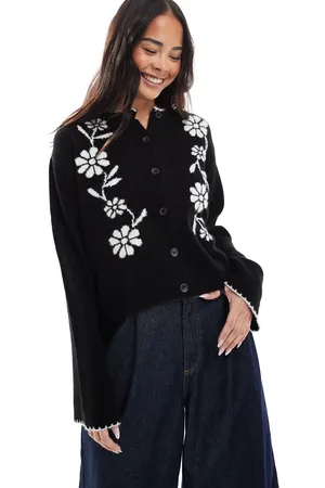 Miss Selfridge Cardigan i jacquardstrik med blomstermønster i kontrastfarve