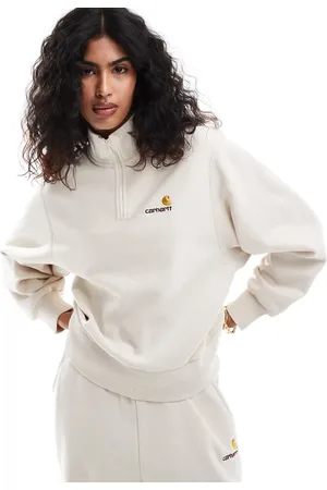 Carhartt American Script - Cremefarvet sweatshirt med halv lynlås - Del af sæt-Hvid