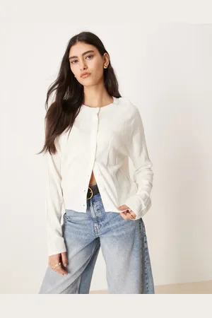 ASOS Cremehvid strikket cardigan med rund hals og kompakte syninger