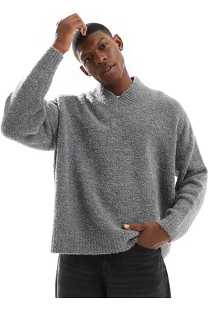 ASOS Grå super-oversized trøje med V-hals i tekstureret strik i firkantet pasform