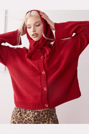Reclaimed Kirsebærrød cardigan med matchende, trekantet tørklæde i firkantet pasform