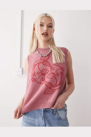 Reclaimed Strikket tanktop med fiskeprint