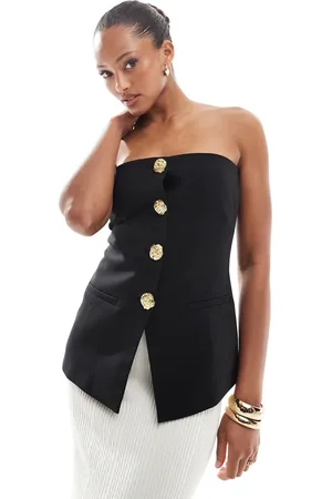 4th & Reckless Skræddersyet bandeau-top med slids foran og guldfarvede knapper