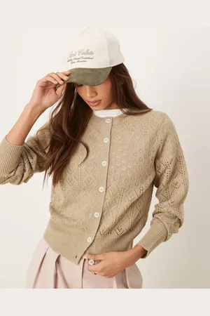 ASOS Mokkabrun cardigan med dybe, ribstrikkede ærmekanter i hulstrik-Neutral
