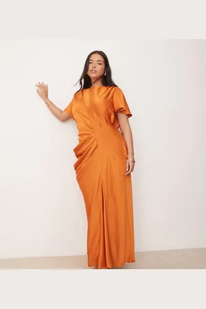 ASOS ASOS DESIGN Curve - Rustfarvet maxikjole med flagrende ærmer i satin-Orange