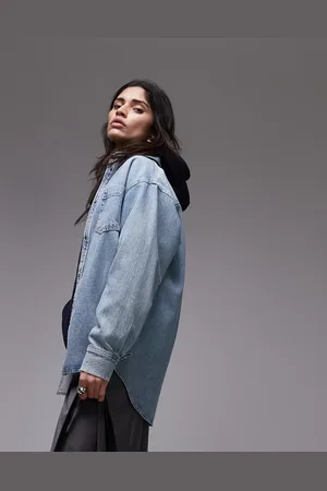 Topshop Skjortejakke i afbleget denim-Blå