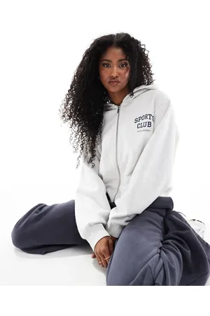 4th & Reckless Oversized og gråmeleret hættetrøje med logo, lynlås og 
